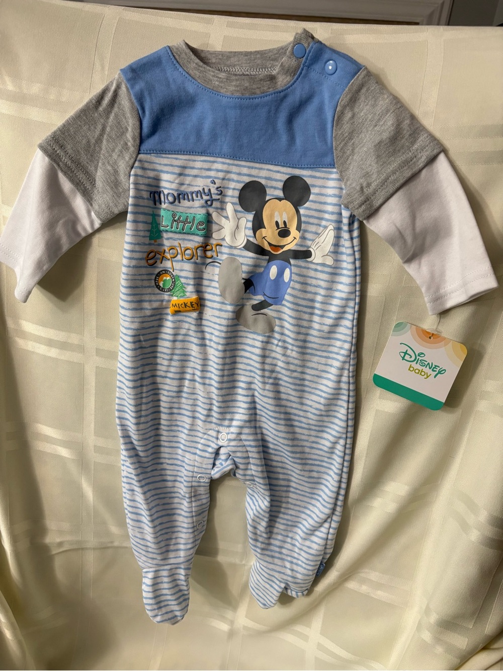 Disney Blue Mickey Mouse Striped One-Piece